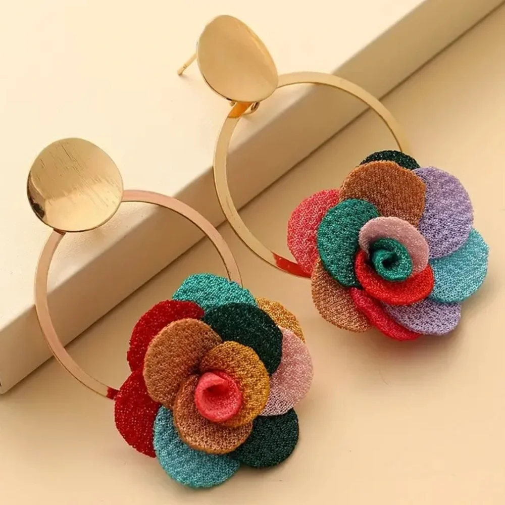 141. NEW| 1Pair Boho Style Floral Design Dangle Earrings - Picture 4 of 5